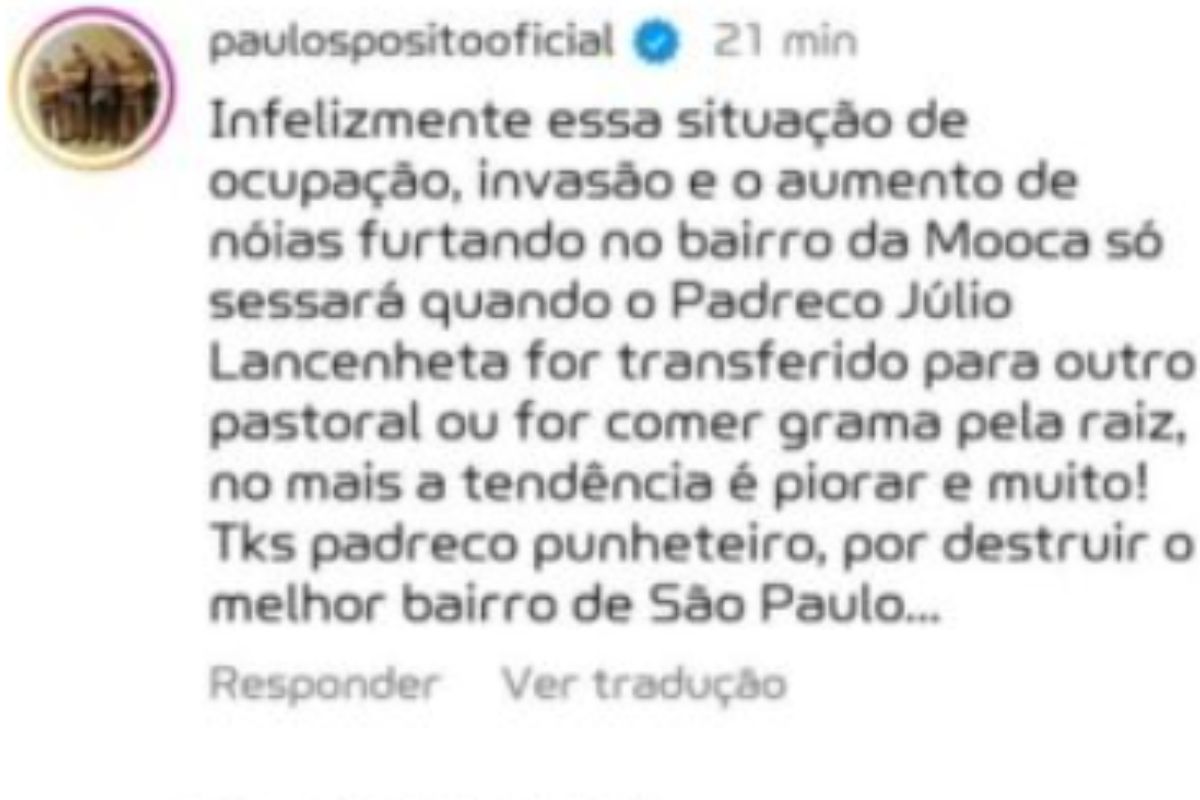 Padre Julio Lancellotti denuncia ameaça: ‘Vai comer grama pela raiz’