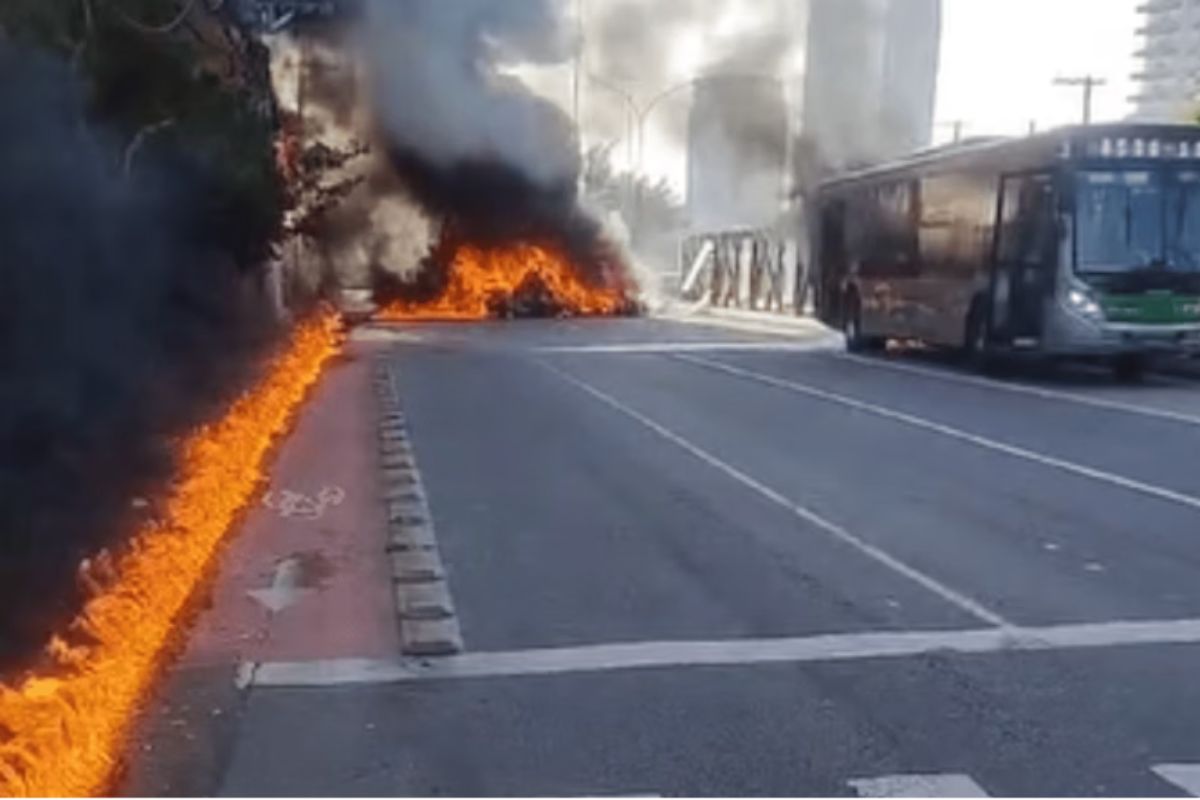 Avião de pequeno porte cai em avenida de SP e causa explosão ao atingir ônibus